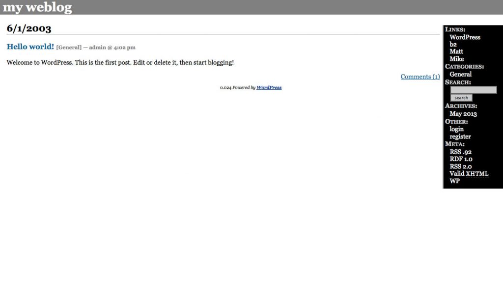 WordPress in may 2003