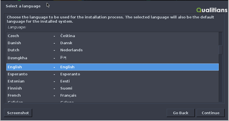Select a Language - System language set to English