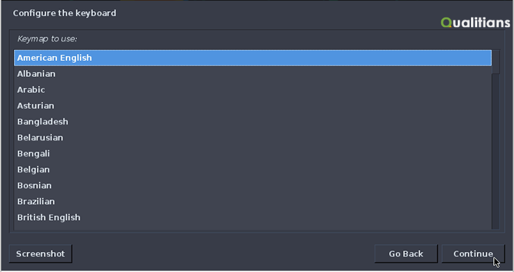 Configure the Keyboard - Keyboard language set to American English