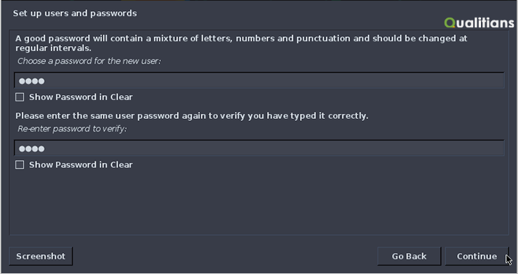 Set the password for standard user