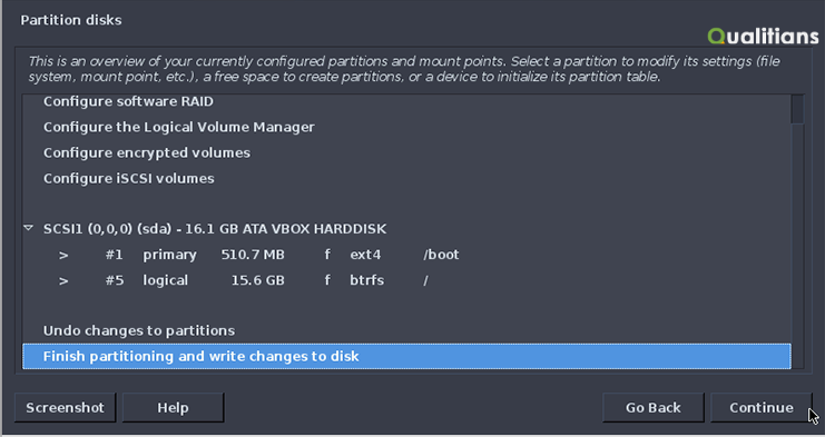 Partition Disks - Finish partitioning and write changes to disk