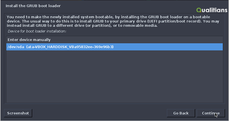 Install GRUB on the VBOX hard disk