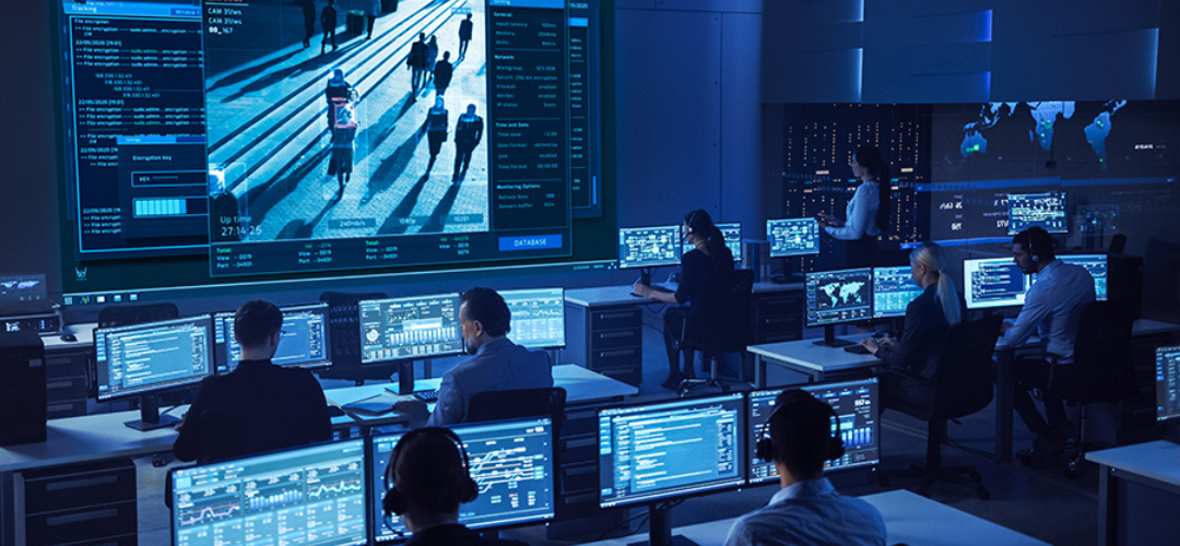 Security Operations Center with Analysts at Work